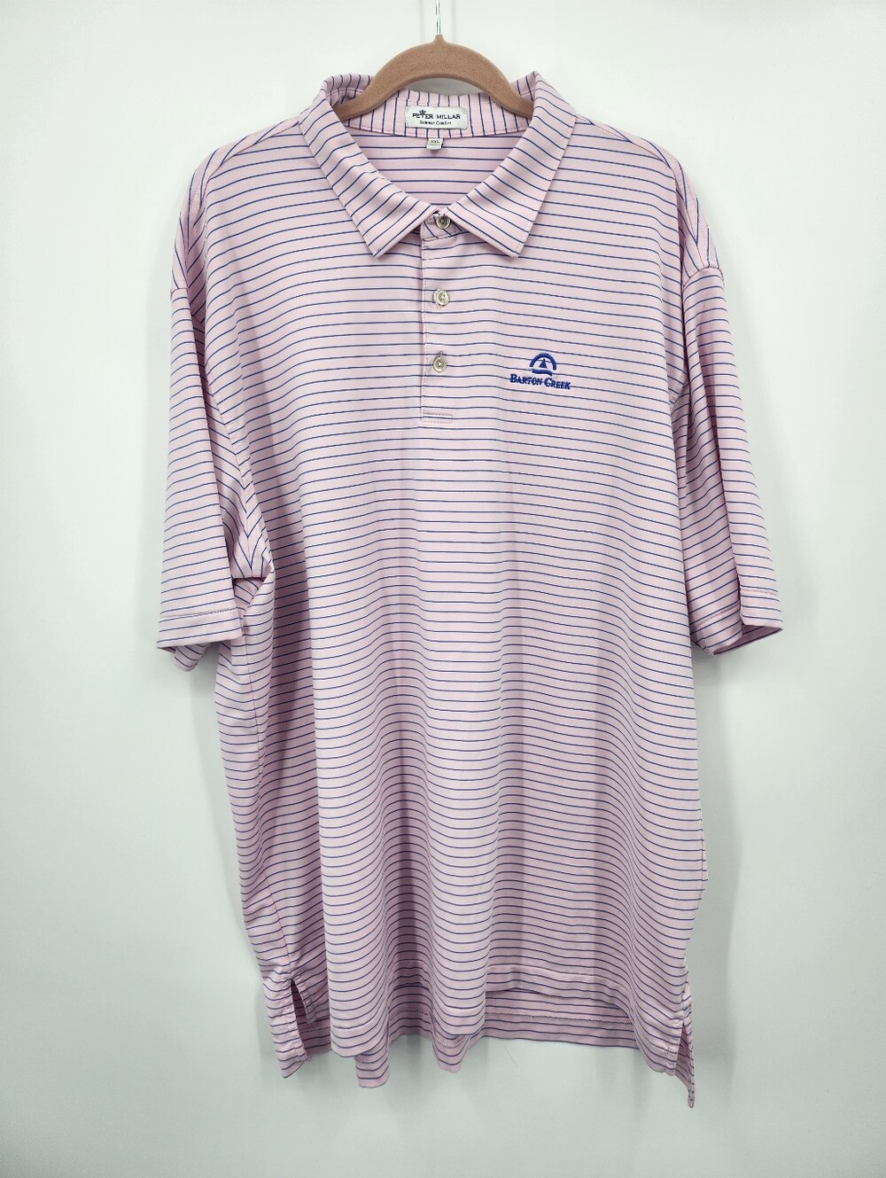 Peter Millar Barton Creek Golf Course Collar Polo Pink Blue Sz XXL